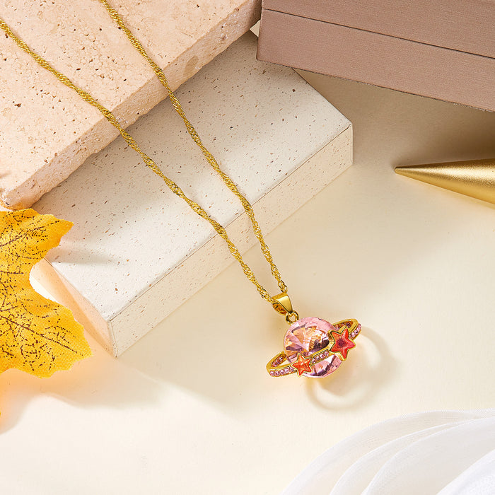 Wholesale Creative colorful planet and star-shaped rhinestone choker necklace for women.