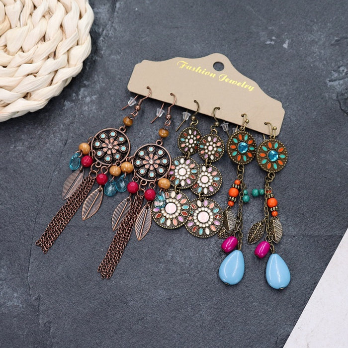 Wholesale Bohemian Ethnic Style Long Alloy Earrings JDC-ES-Luox011