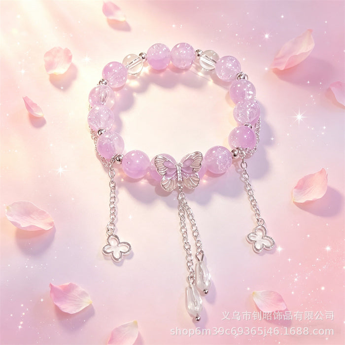 Wholesale Butterfly Tassel Crystal Bracelet Purple Glass Fashion Accessory