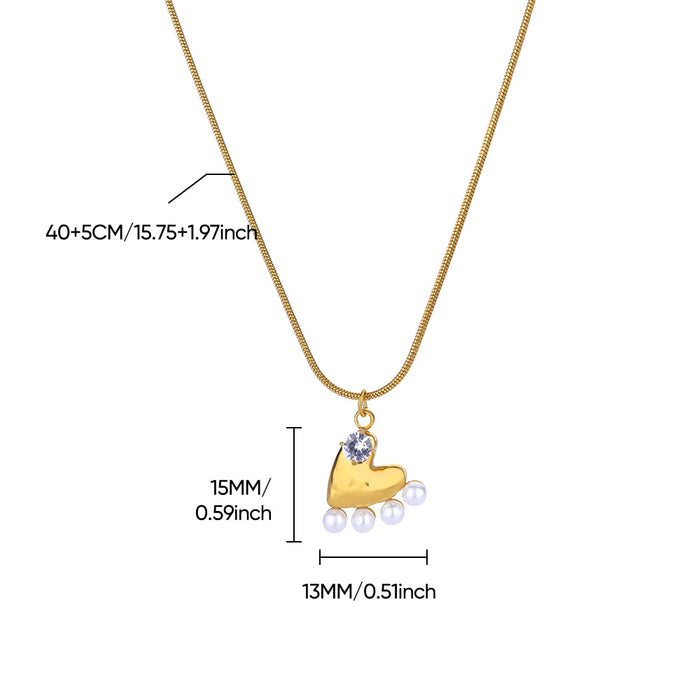 Wholesale  Stainless steel heart-shaped zircon pearl pendant necklace