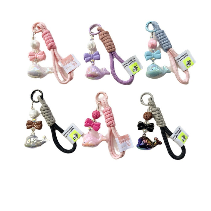 Wholesale Acrylic Solid color whale pendant woven cloth rope keychain hanging rope