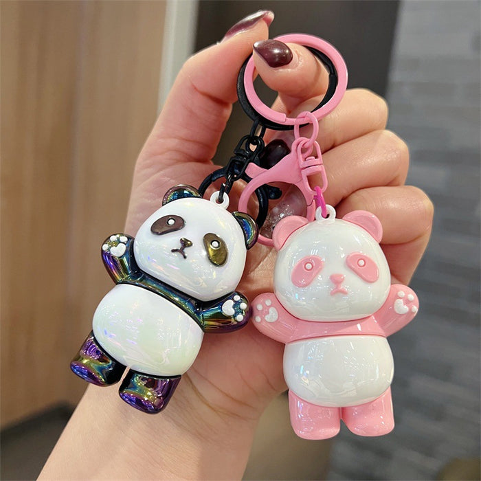 Wholesale 5 PCS Cute PVC Standing Panda Keychains with Glossy Electroplated Finish