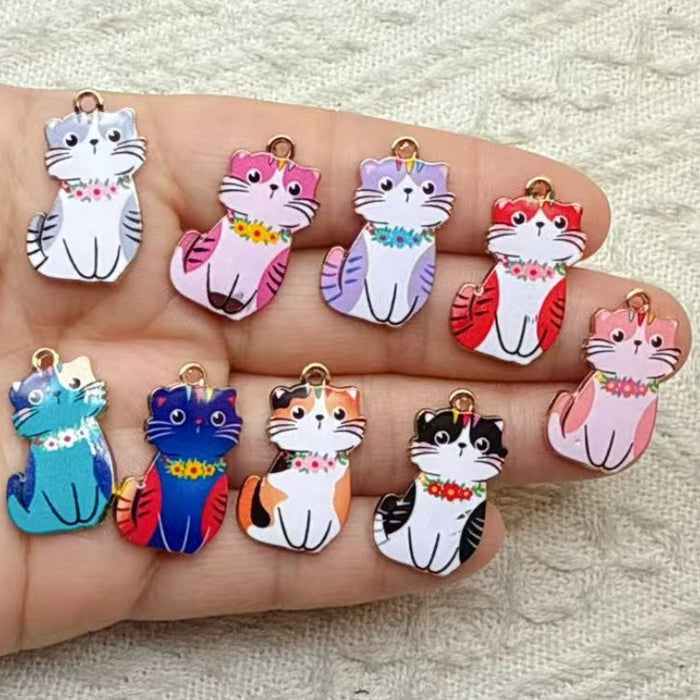 Wholesale 10pcs Cartoon DIY Alloy Printed cat Earrings,  Necklace,  Bracelet,  Keychain Pendant
