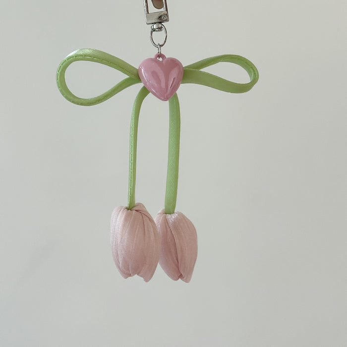 Wholesale Tulip Pink Love Keychain Sweet Girl Bag Pendant Bow Backpack Accessories