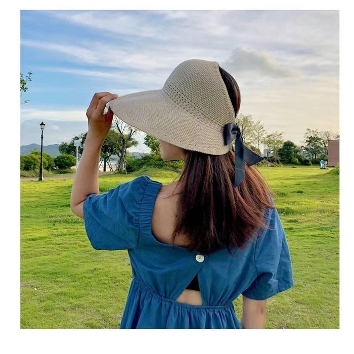 Wholesale Foldable empty top bow hollow breathable sun hat outdoor beach sun hat
