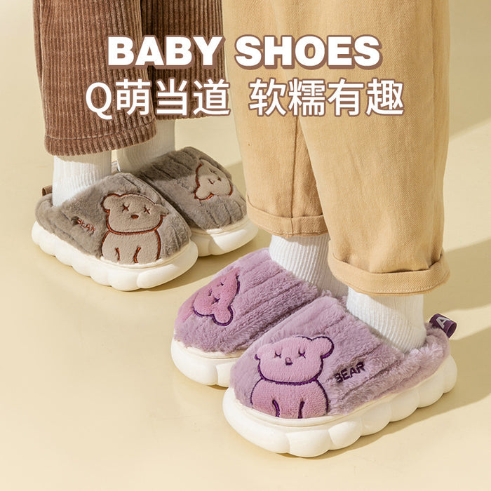 Wholesale Cotton slippers autumn and winter Boys Girls bear slippers home shoes kids furry slippers