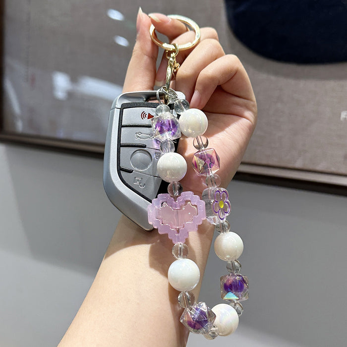 Wholesale Creative and Cute Love Bead Chain Keychain Colorful Bead Chain Phone Chain Pendant Wrist Anti Loss Pendant
