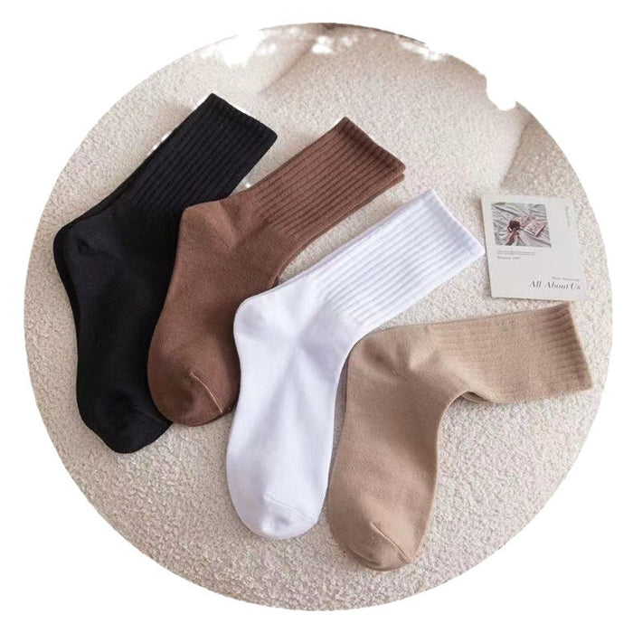 Wholesale Stacked socks, mid length socks, solid color vertical stripes, casual sports style, long socks for spring and autumn