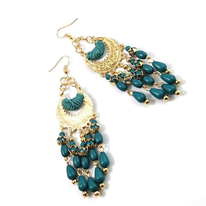 Wholesale Earrings Crescent-shaped Bohemian Water Drop Tassel Long Earrings