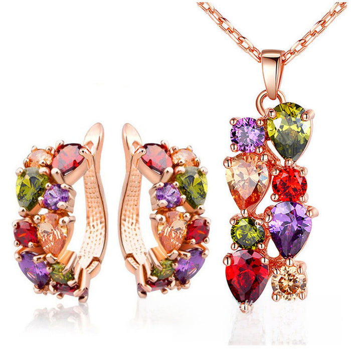 Wholesale Jewelry Set Zircon Necklace Earrings Colorful Necklace Earrings Two Piece Set Wholesale