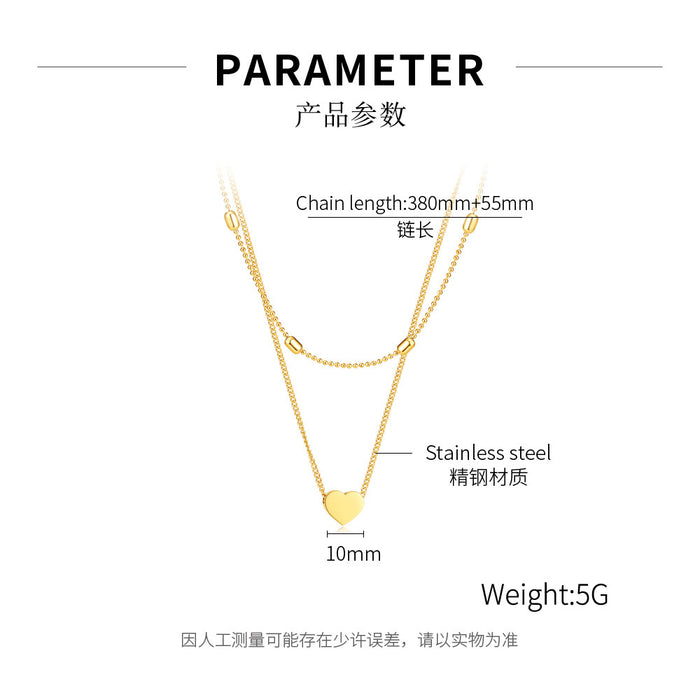 Wholesale Stainless steel temperament, layered, heart-shaped, high-end feeling, double-layer titanium steel lock chain