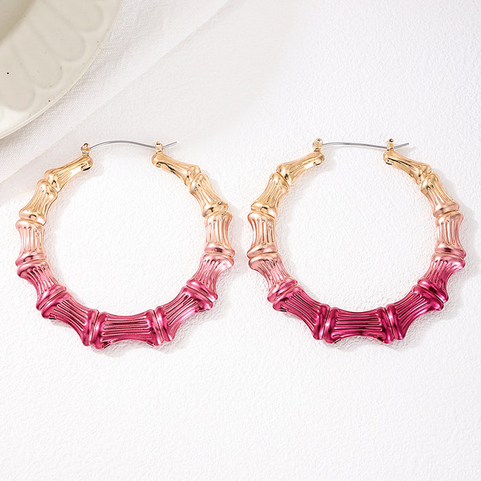 Wholesale Alloy Red Stitching Large Circle Bamboo Earrings JDC-ES-TGG001