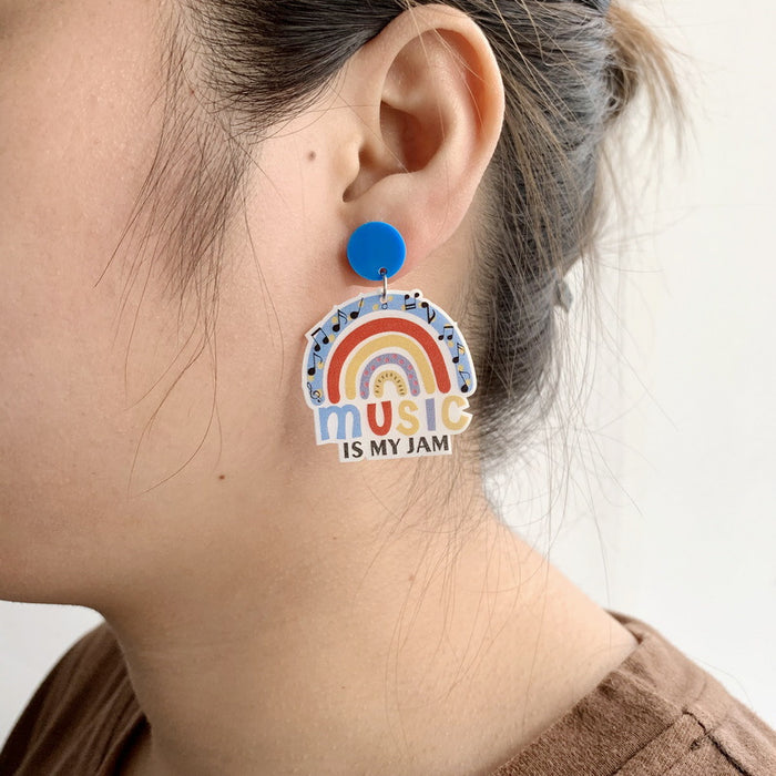 Wholesale Teacher' s Day glitter acrylic Apple Rainbow earrings