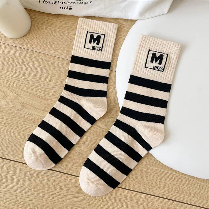 Wholesale Socks, women's mid tube socks, striped fashion, versatile, breathable long tube socks