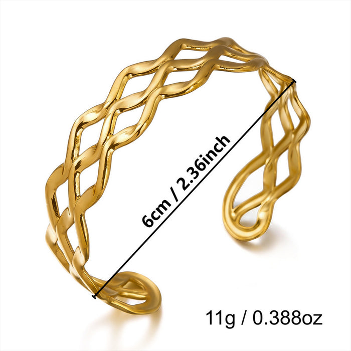 Wholesale Stylish Stainless Steel Open Cuff Bracelet Gold Plated Geometric Cutout Design