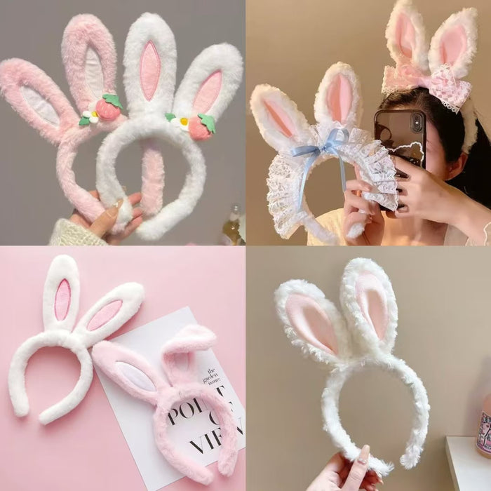 Wholesale Cute bow bunny ears lace trim plush headband