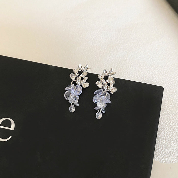 Wholesale Crystal earrings with light luxury, high-end feel, niche design, silver needle earrings