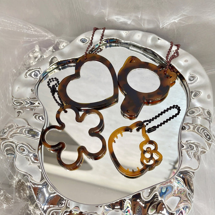 Wholesale Cartoon cat acetate leopard print makeup mirror keychain