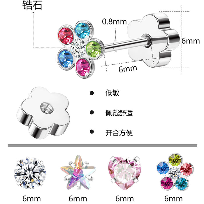 Wholesale Zircon Titanium Steel Cartilage Earrings Flower shaped Heart shaped Star shaped Earrings Set
