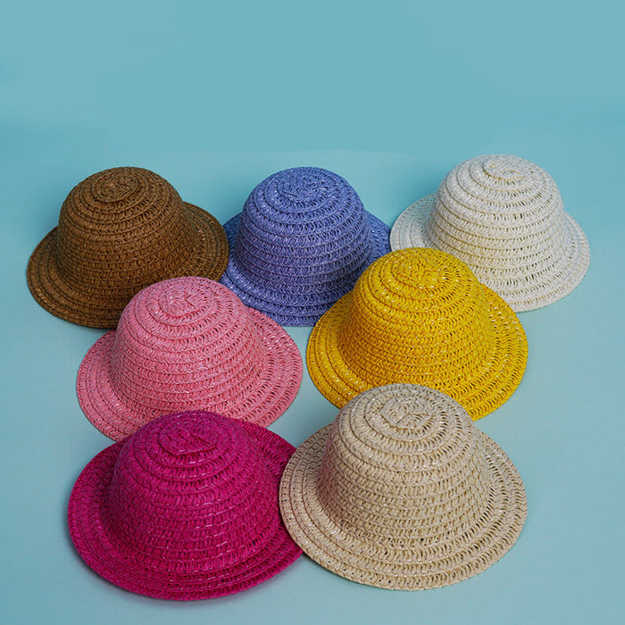 Wholesale  mini hollow top woven straw hat dome wave pull cloth leaking ear hat dress-up baby clothes accessories