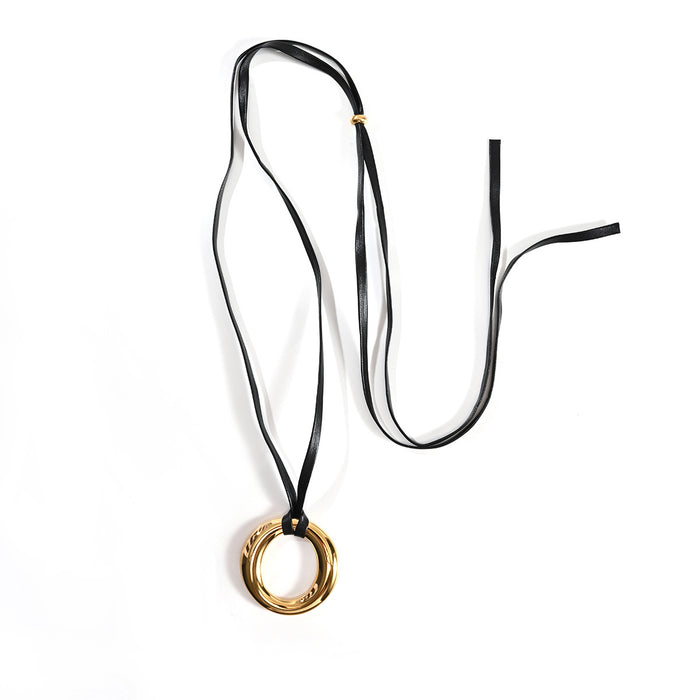 Wholesale New personalized minimalist stainless steel solid circle earrings with adjustable leather rope