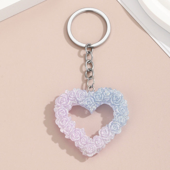 Wholesale Resin glitter rose heart keychain