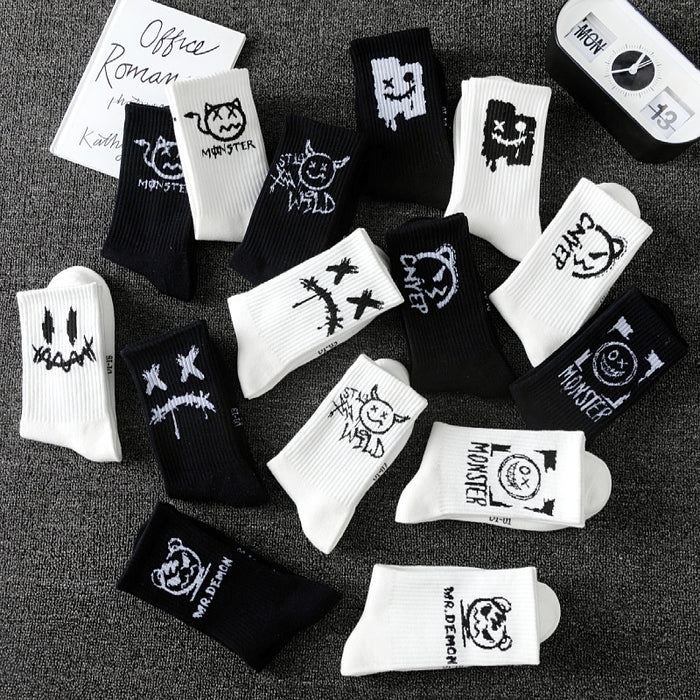 Wholesale men' s deont mid-calf socks black and white cotton socks women' s summer sports basketball socks