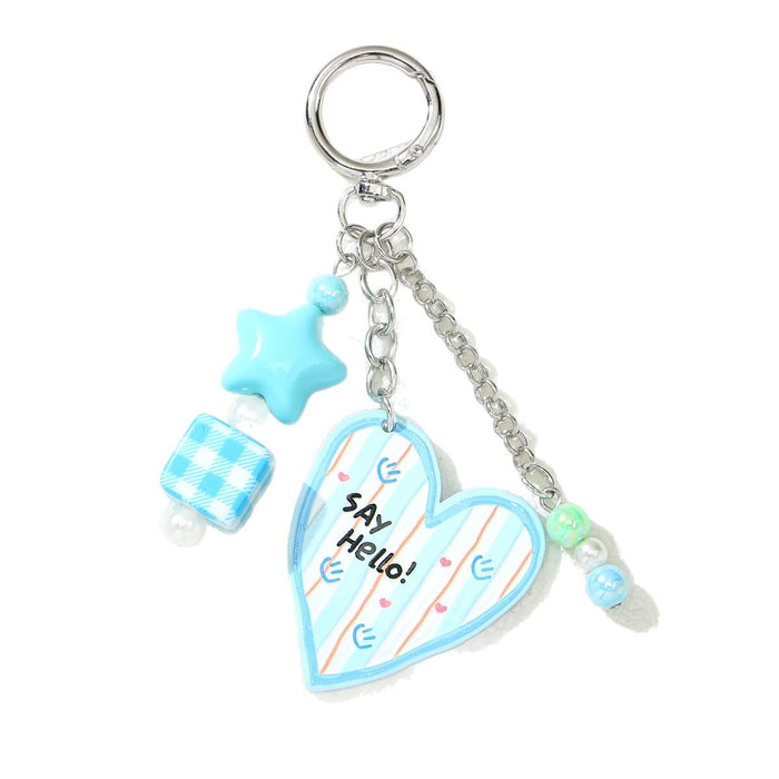 Wholesale Acrylic Heart Star Keychain Pendant Handmade Beaded Bag Charm Trendy Car Key Accessory Gift