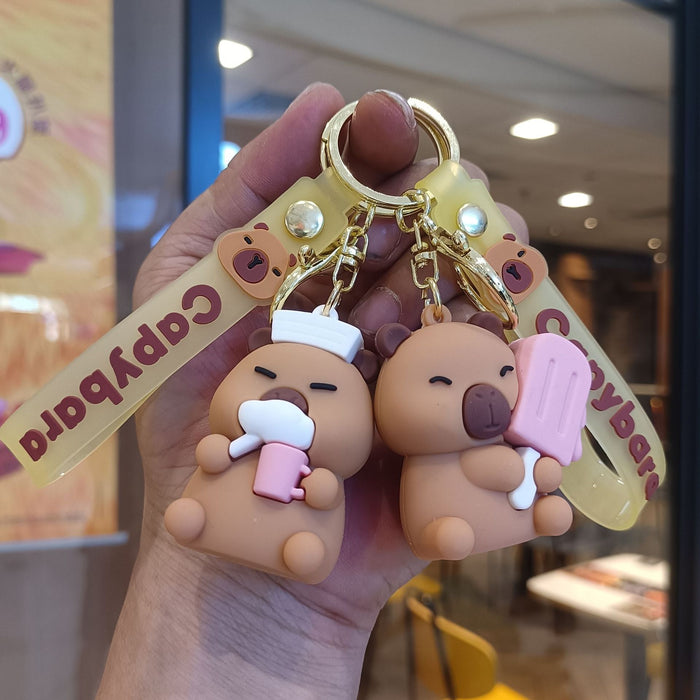 Wholesale Capibala keychain pendant, summer cute fruit doll, student backpack, keychain gift wholesale