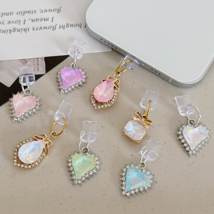 Wholesale Alloy full diamond heart crystal pendant Mobile Phone Stands charm