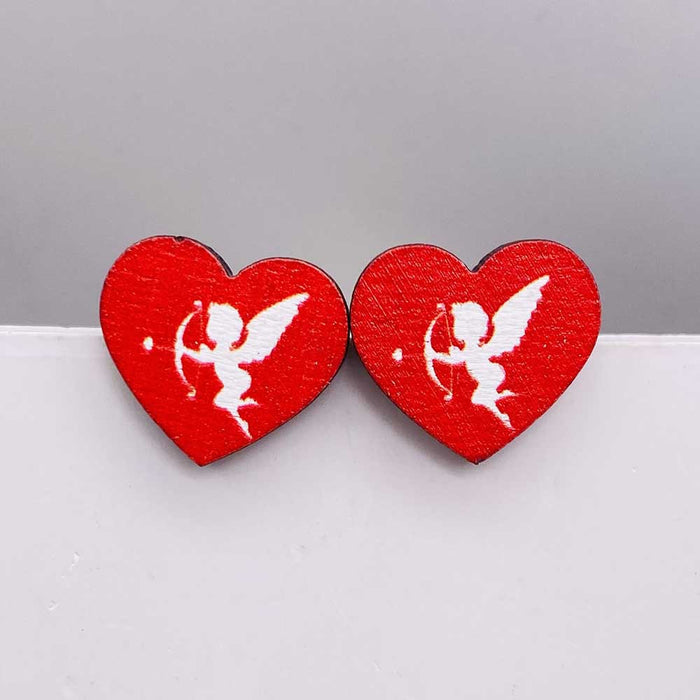 Wholesale Valentine' s Day wooden earrings pink envelope dwarf rose lovely earrings Valentine' s Day jewelry