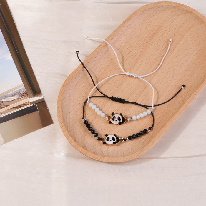 Wholesale Black and white panda crystal bead bead woven adjustable bracelet