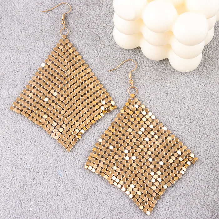 Wholesale Earrings Golden Diamond Square Metal Earrings Exaggerated Earrings Ear Jewelry