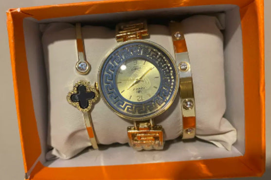 Wholesale Titanium Steel Casual Thin Strap Mesh Strap Quartz Watch + Bracelet Set