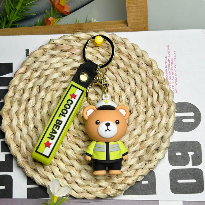 Wholesale Cartoon police teddy bear keychain, firefighter figurine pendant, car ornament