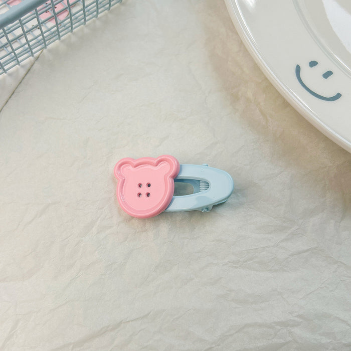 Wholesale Cute teddy bear button hollow oval duckbill clip bangs side hair clip headband