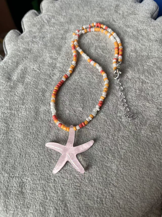 Wholesale Starfish Beaded Necklace Trendy Alloy Ball Chain Collarbone Necklace