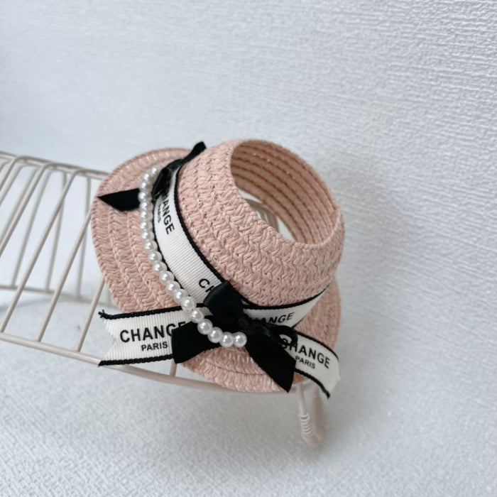 Wholesale Straw Hat Bow Cute Pearl Chain Straw Hat