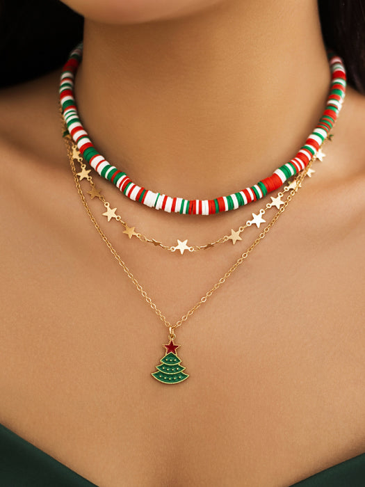 Wholesale Christmas ornaments oil drop five-pointed star Christmas tree necklace