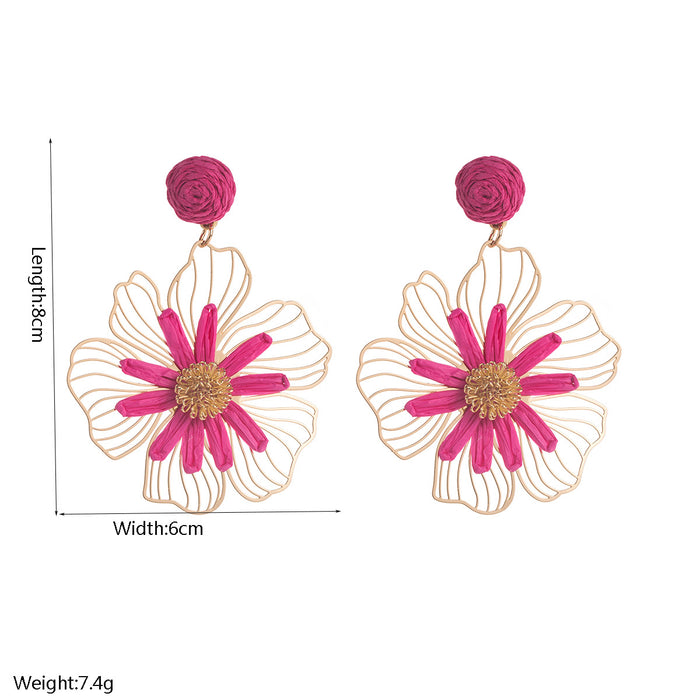 Wholesale Raffia Flower Earrings Yellow Alloy Jewelry Accessory Gift Boutique