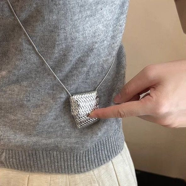 Wholesale Mini woven small bag necklace, light luxury, niche luxury, layered accessories, fashionable long sweater chain