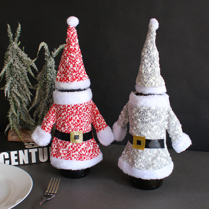 Wholesale Christmas Decorations New Clothes Hats Wine Bottle Set Knitted Three-dimensional Red Wine Set Dining Table Wine Bag