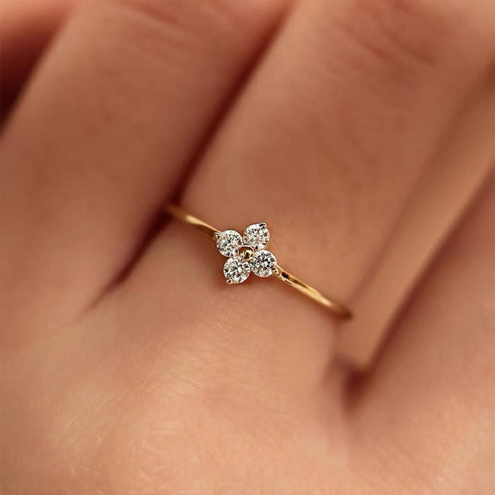 Wholesale Four leaf clover micro inlaid zircon ring, female niche design, personalized fashion jewelry