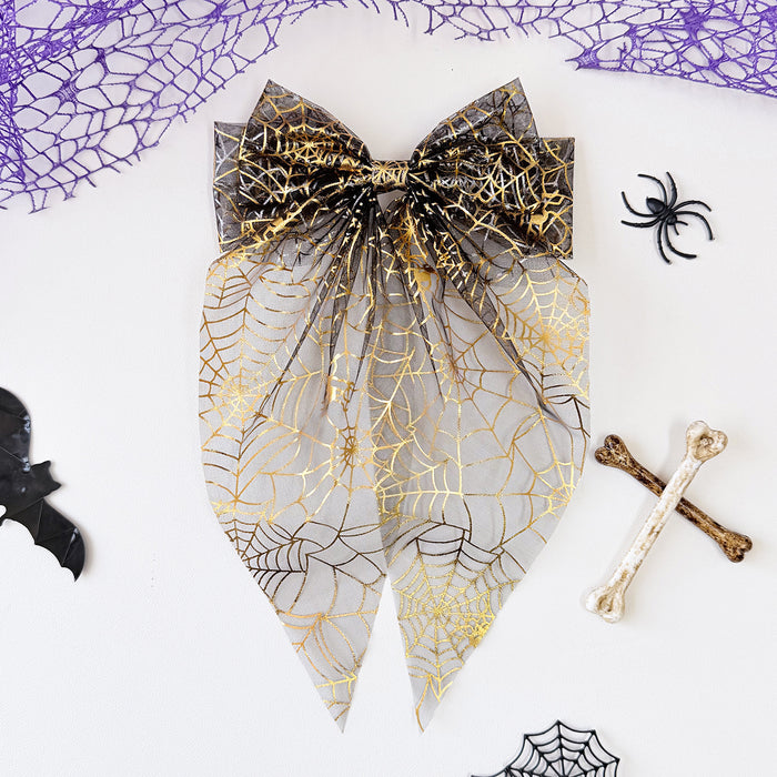 Wholesale  Tulle Bow Hair Clips Black Gold  Web Pumpkin Spring Clip Party Hair Accessory
