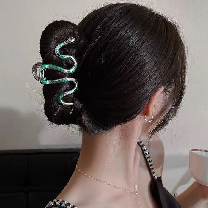 Wholesale Curved Green Snake-Shaped Grabber Female Summer Design Niche Hairpin Back of the Head Shark Clip