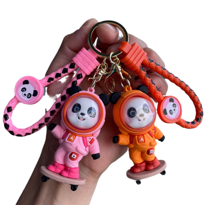 Wholesale Creative Skateboarding Panda Astronaut Keychain Car Key Pendant Bag Hanging Decoration Exquisite Small Gift Wholesale