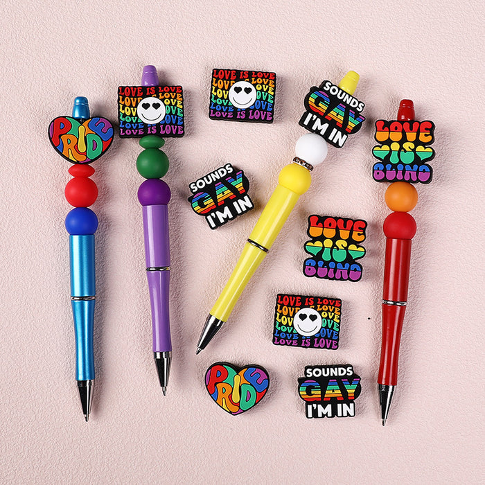 Wholesale 20pcs Rainbow Color Silicone Beads Phrases European and American Men' s and Women' s Jewelry Beaded Bracelets DIY English Glue Beads