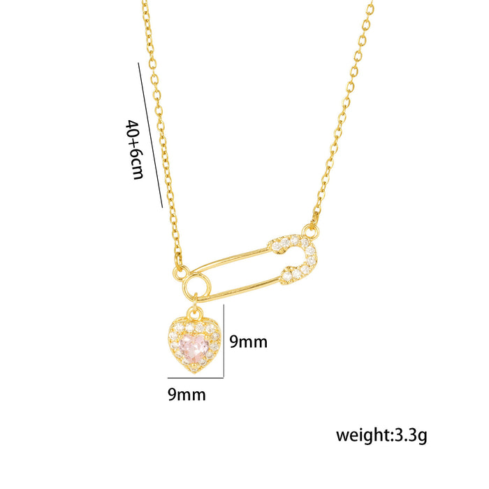Wholesale Zircon brooch heart pendant titanium steel clavicle chain
