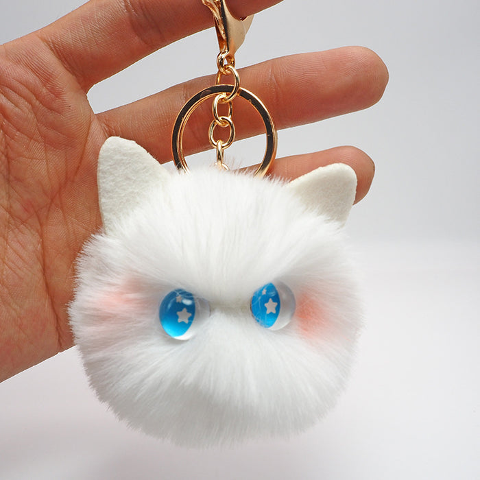 Wholesale Handmade cartoon cat plush pendant, furry ball, car keychain, backpack ornament