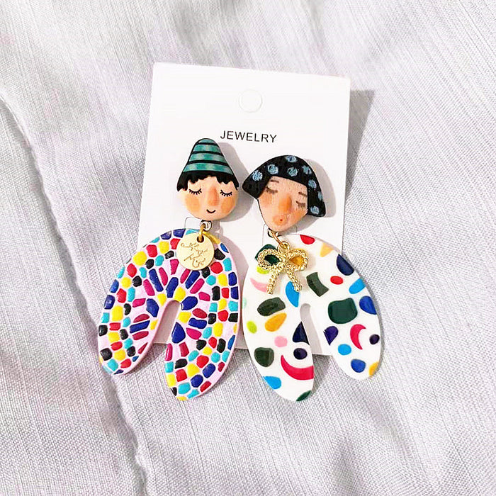 Wholesale Ethnic Style Colorful Doll Cartoon Alloy Earrings JDC-ES-Xingj028